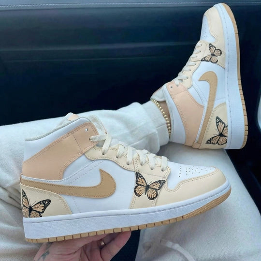 Custom Air Jordan 1 Beige White with Butterflies
