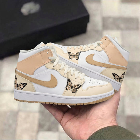 Custom Air Jordan 1 Beige White with Butterflies