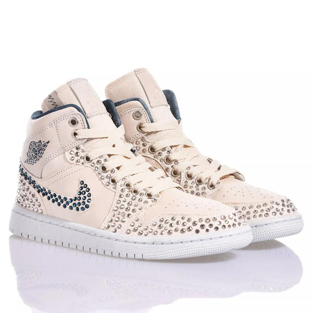 Custom Air Jordan 1 Beige With Rhinestones 