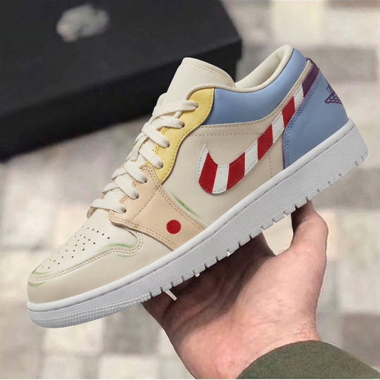 Custom Air Jordan 1 Beige Yellow Baby Blue Purple Candy Cane Design