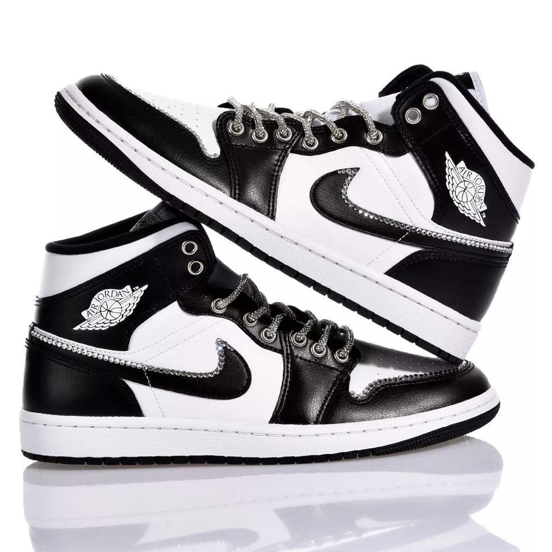 Custom Air Jordan 1 Black and White With Rhinestones 