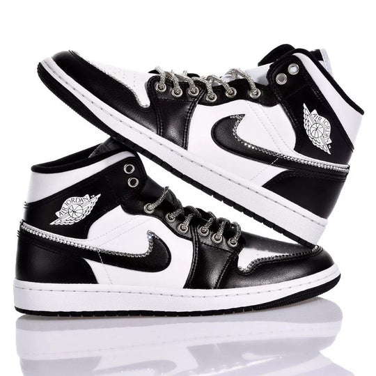 Custom Air Jordan 1 Black and White With Rhinestones 