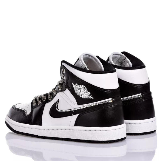 Custom Air Jordan 1 Black and White With Rhinestones 