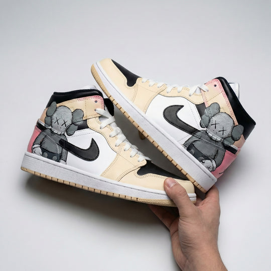 Custom Air Jordan 1 Black Baby Pink Tan KAWS Cartoon