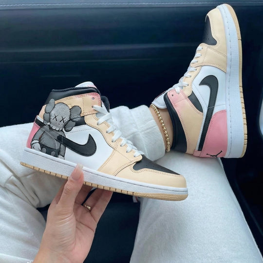 Custom Air Jordan 1 Black Baby Pink Tan KAWS Cartoon