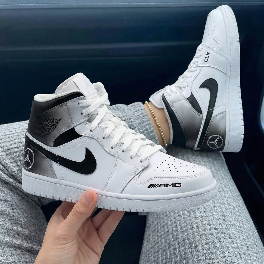 Custom Air Jordan 1 Black Gray Mercedes - Benz Logo AMG CLK