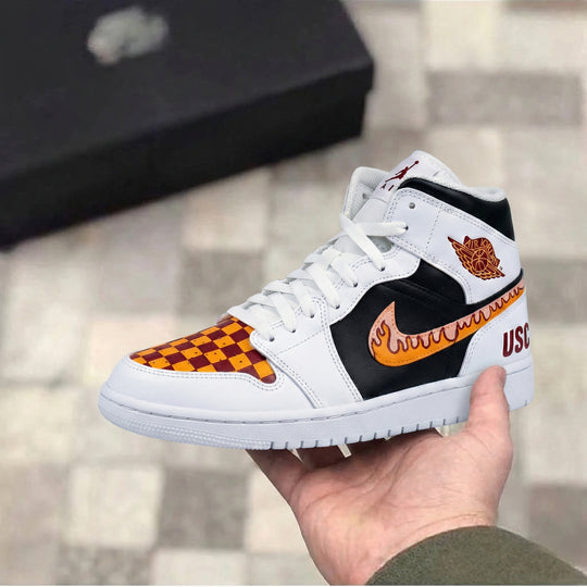 Custom Air Jordan 1 Black Orange Checkered Pattern