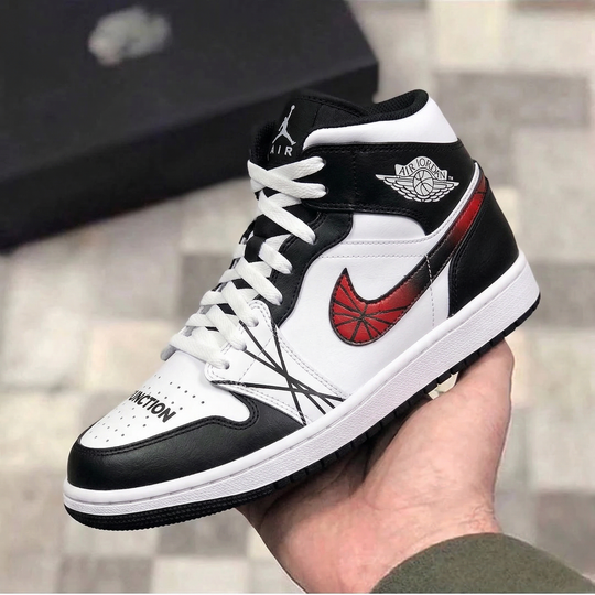 Custom Air Jordan 1 Black Red Basketball Swoosh Black Cross Lines