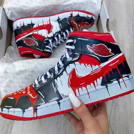 Custom Air Jordan 1 Black Red Drip Design