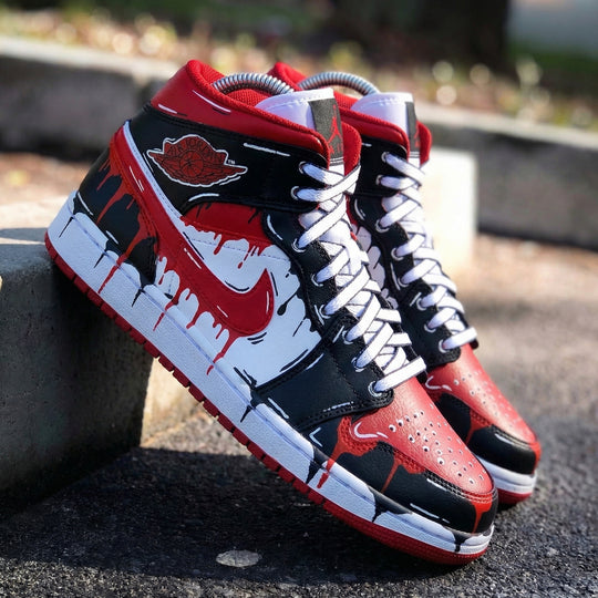Custom Air Jordan 1 Black Red Drip Design