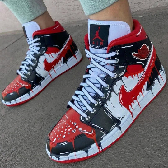 Custom Air Jordan 1 Black Red Drip Design