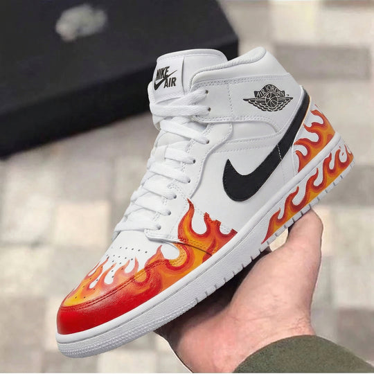 Custom Air Jordan 1 Black Red Orange Flame