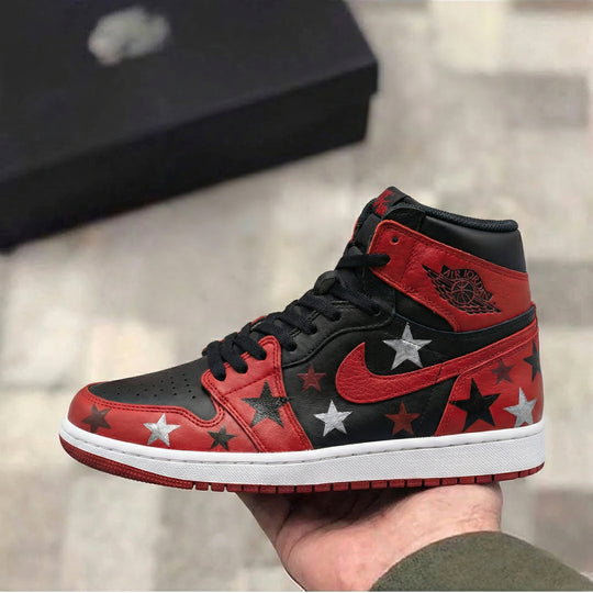 Custom Air Jordan 1 Black Red Stars
