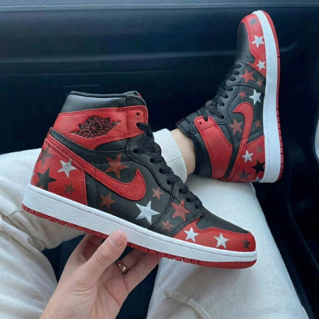Custom Air Jordan 1 Black Red Stars