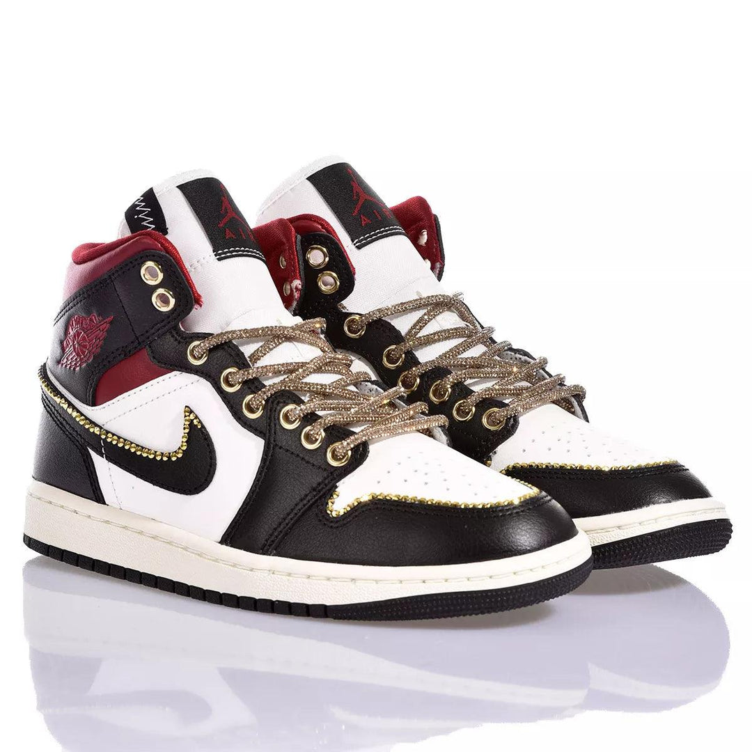 Custom Air Jordan 1 Black White And Red With Gold Embellishments