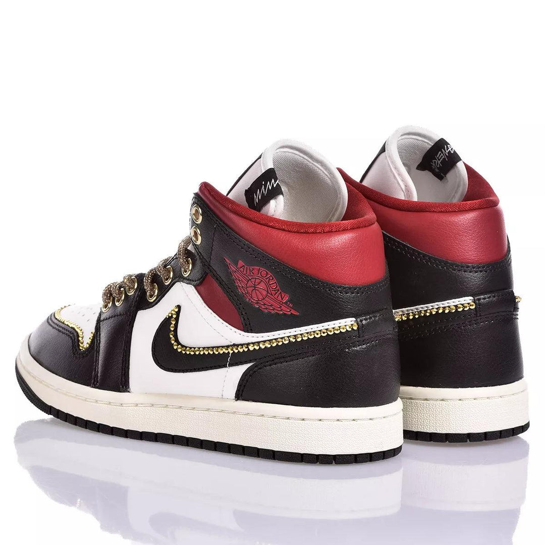 Custom Air Jordan 1 Black White And Red With Gold Embellishments