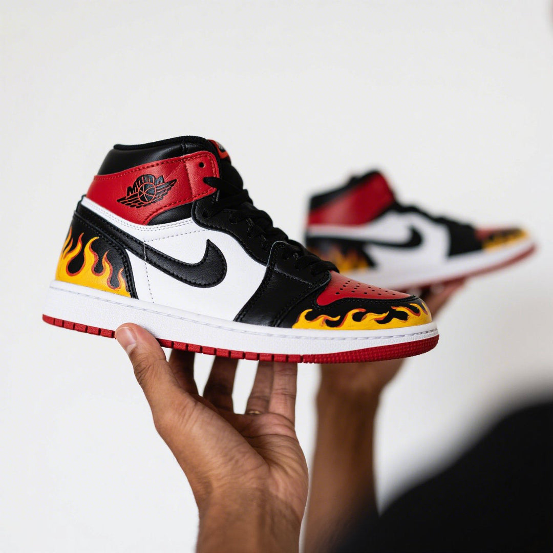 Custom Air Jordan 1 Black White Red Yellow Miami Heat NBA 