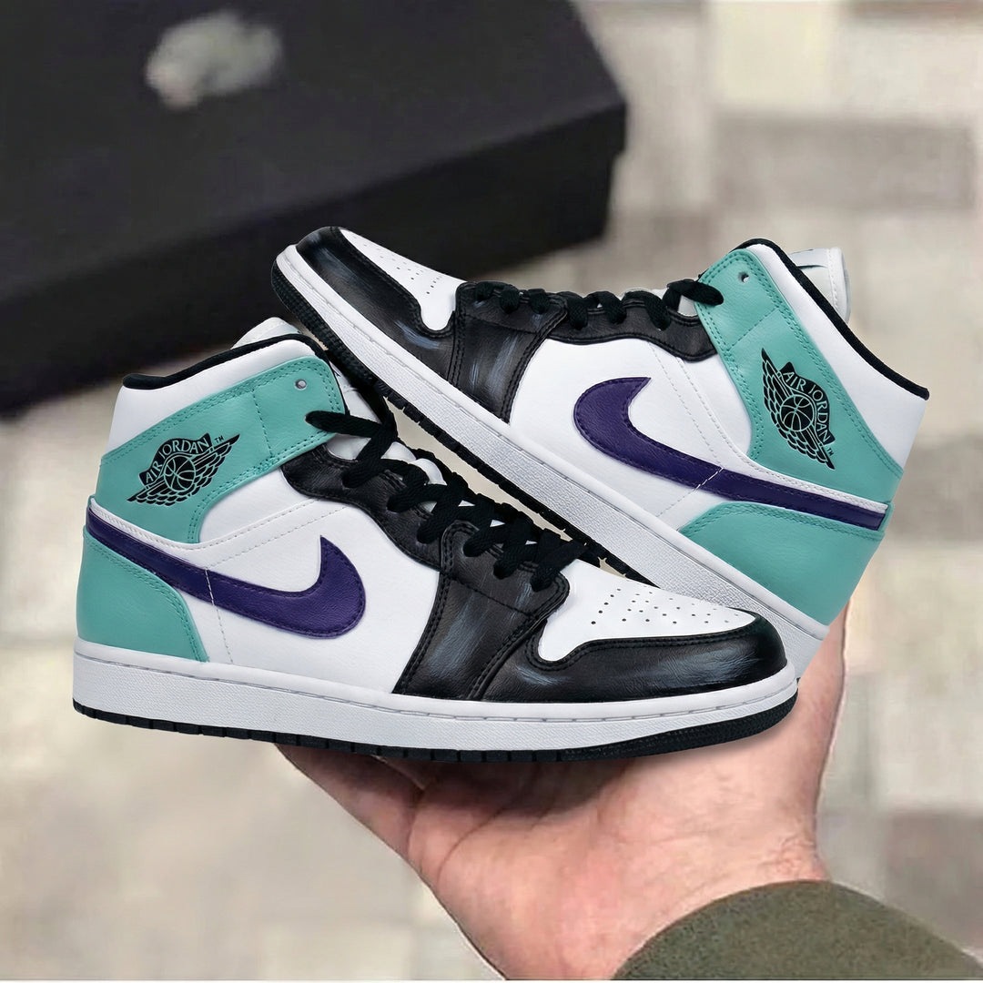 Custom Air Jordan 1 Black White Teal Purple