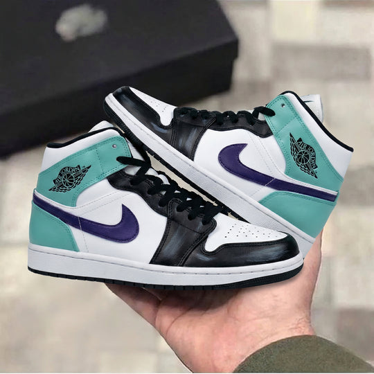 Custom Air Jordan 1 Black White Teal Purple