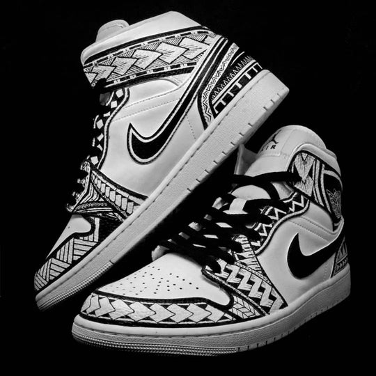 Custom Air Jordan 1 Black White Tribal Pattern