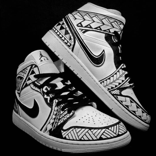 Custom Air Jordan 1 Black White Tribal Pattern