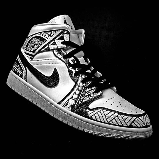 Custom Air Jordan 1 Black White Tribal Pattern