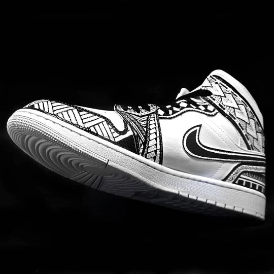 Custom Air Jordan 1 Black White Tribal Pattern