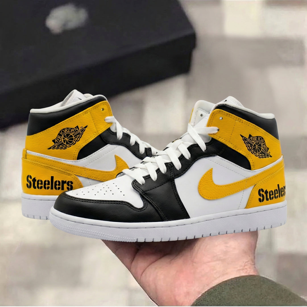 Custom Air Jordan 1 Black Yellow Steelers Theme