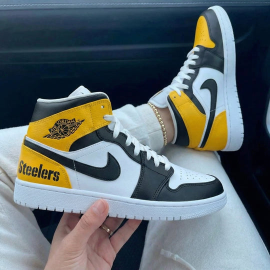 Custom Air Jordan 1 Black Yellow Steelers Theme