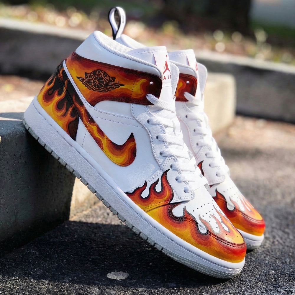Custom Air Jordan 1 Blazing White Orange Red Flame Design