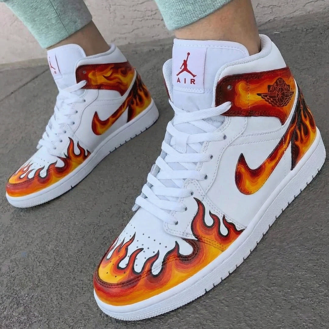 Custom Air Jordan 1 Blazing White Orange Red Flame Design