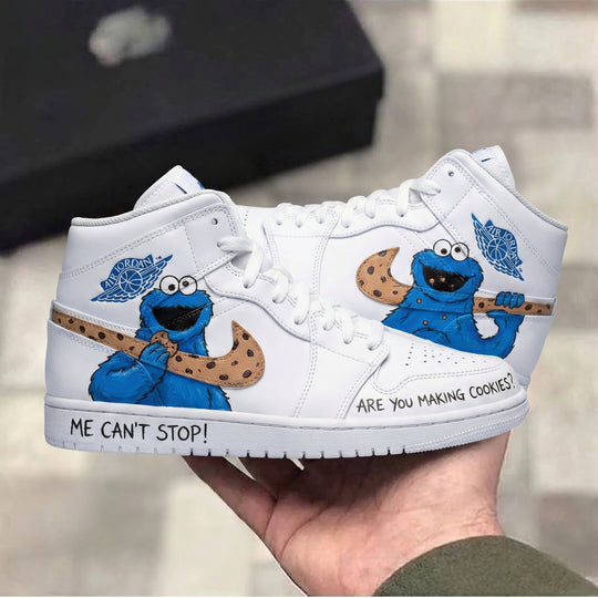 Custom Air Jordan 1 Blue And Brown Cookie Monster Cookie Design