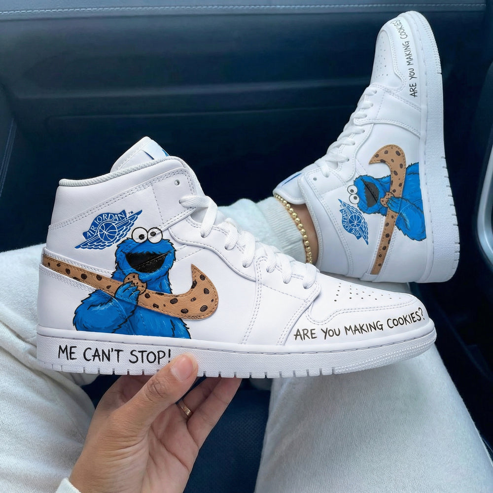 Custom Air Jordan 1 Blue And Brown Cookie Monster Cookie Design