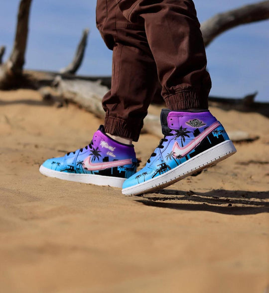 Custom Air Jordan 1 Blue And Purple With Palm Tree Patterns