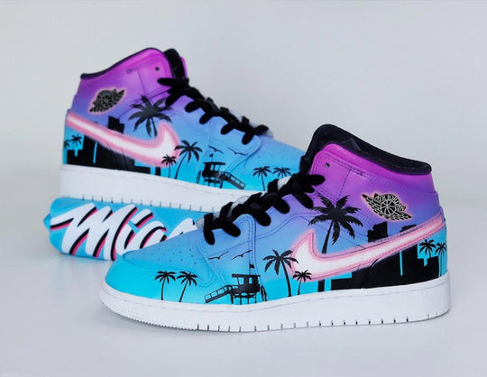 Custom Air Jordan 1 Blue And Purple With Palm Tree Patterns
