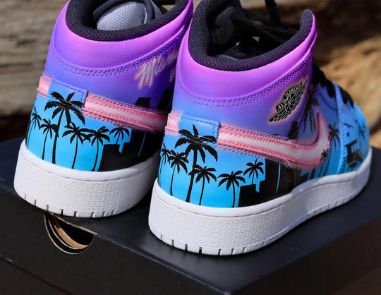 Custom Air Jordan 1 Blue And Purple With Palm Tree Patterns