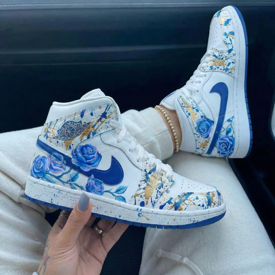 Custom Air Jordan 1 Blue Gold Rose Design