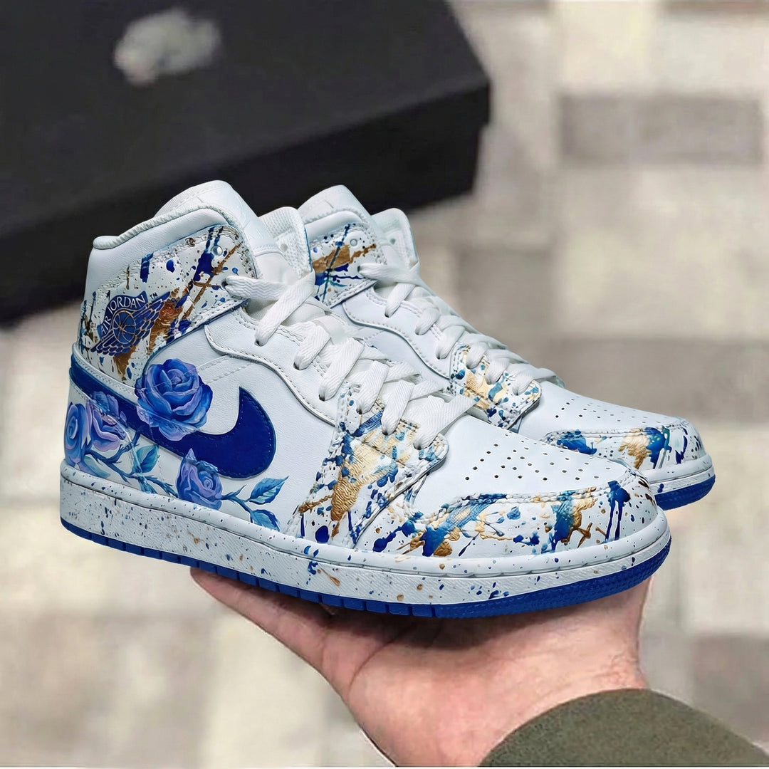 Custom Air Jordan 1 Blue Gold Rose Design