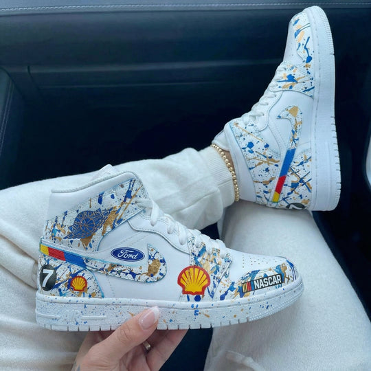 Custom Air Jordan 1 Blue Gold Splatter Design