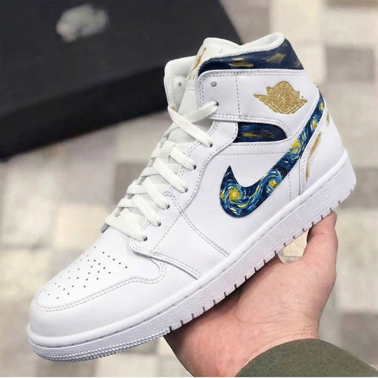 Custom Air Jordan 1 Blue Gold Starry Night