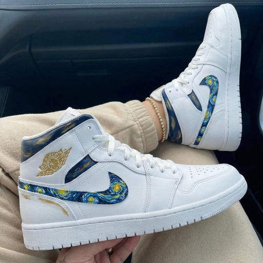Custom Air Jordan 1 Blue Gold Starry Night