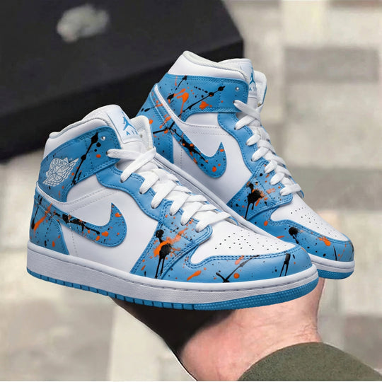Custom Air Jordan 1 Blue Orange Black Splatter Paint