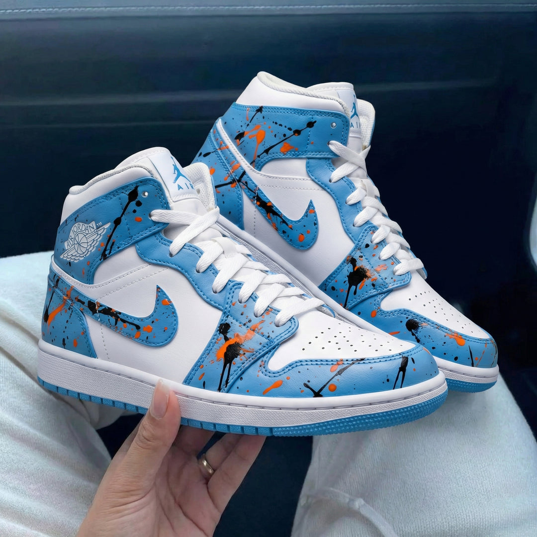 Custom Air Jordan 1 Blue Orange Black Splatter Paint