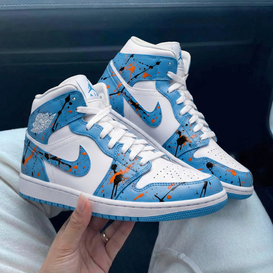 Custom Air Jordan 1 Blue Orange Black Splatter Paint