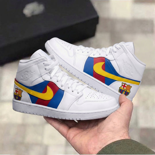 Custom Air Jordan 1 Blue Red Yellow FCB Barcelona Logo