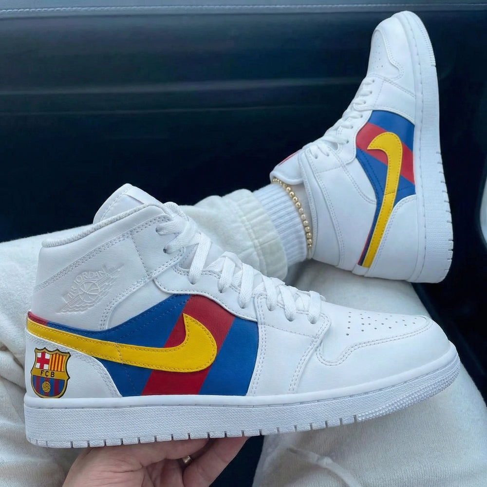 Custom Air Jordan 1 Blue Red Yellow FCB Barcelona Logo