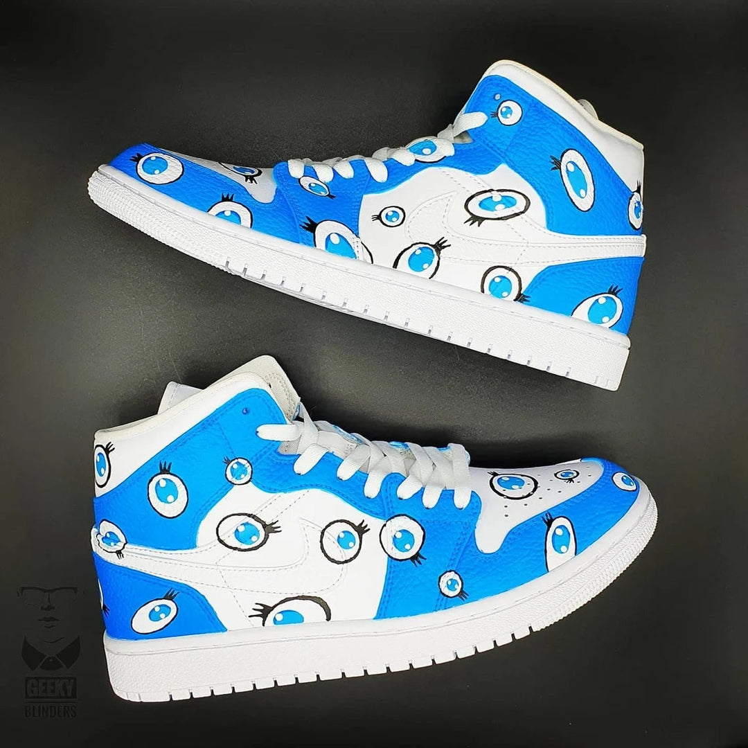 Custom Air Jordan 1 Blue White Eyes Pattern