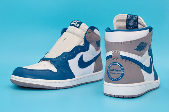 Custom Air Jordan 1 Blue White Grey With Circle Logo