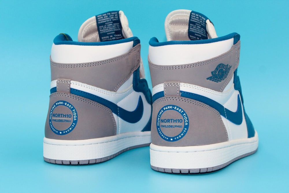 Custom Air Jordan 1 Blue White Grey With Circle Logo