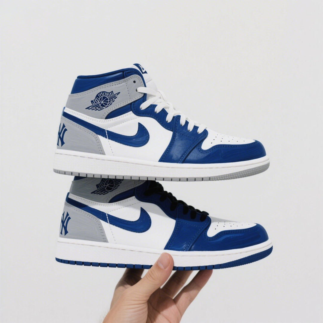 Custom Air Jordan 1 Blue White New York Yankees MLB 